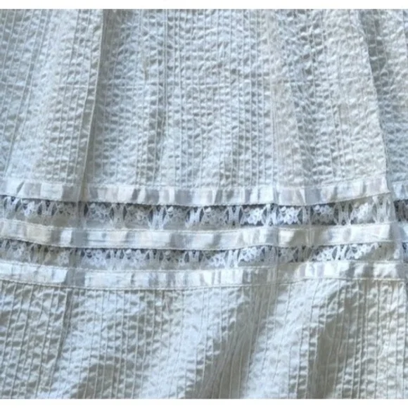 Vintage Prairie Peasant Maxi Dress Lace Ribbon Trim Ruffle Cape Boho Romantic - Picture 4 of 5